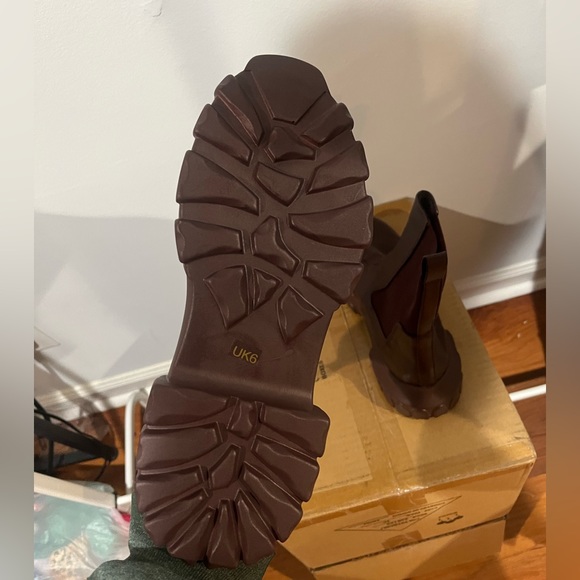 EGO STEELE CHUNKY SOLE ANKLE BIKER BOOT IN BROWN FAUX LEATHER - Picture 3 of 5